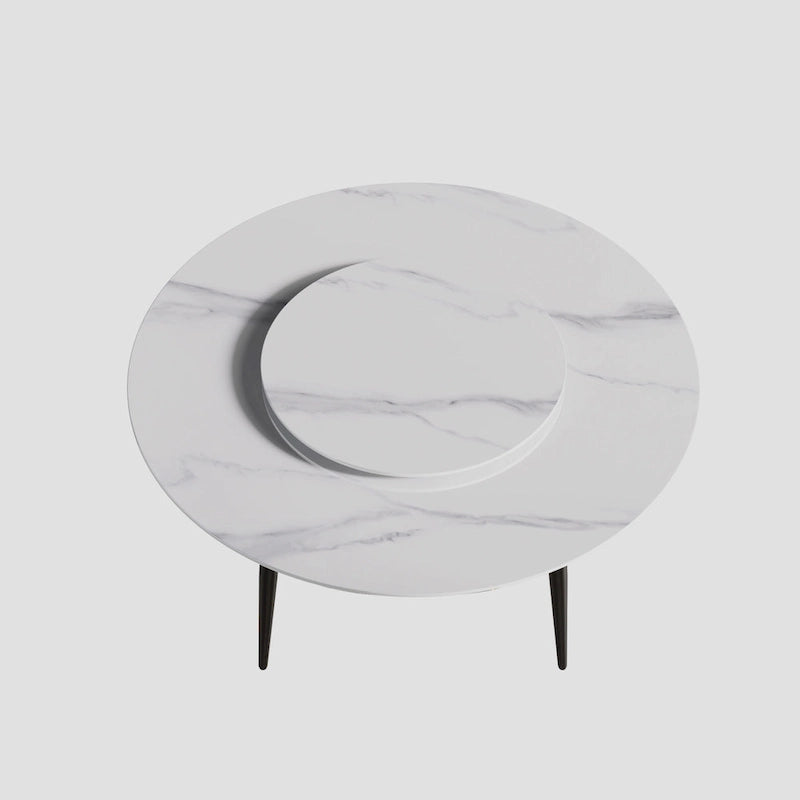 Table à manger ronde en marbre blanc de 59 po avec plateau tournant