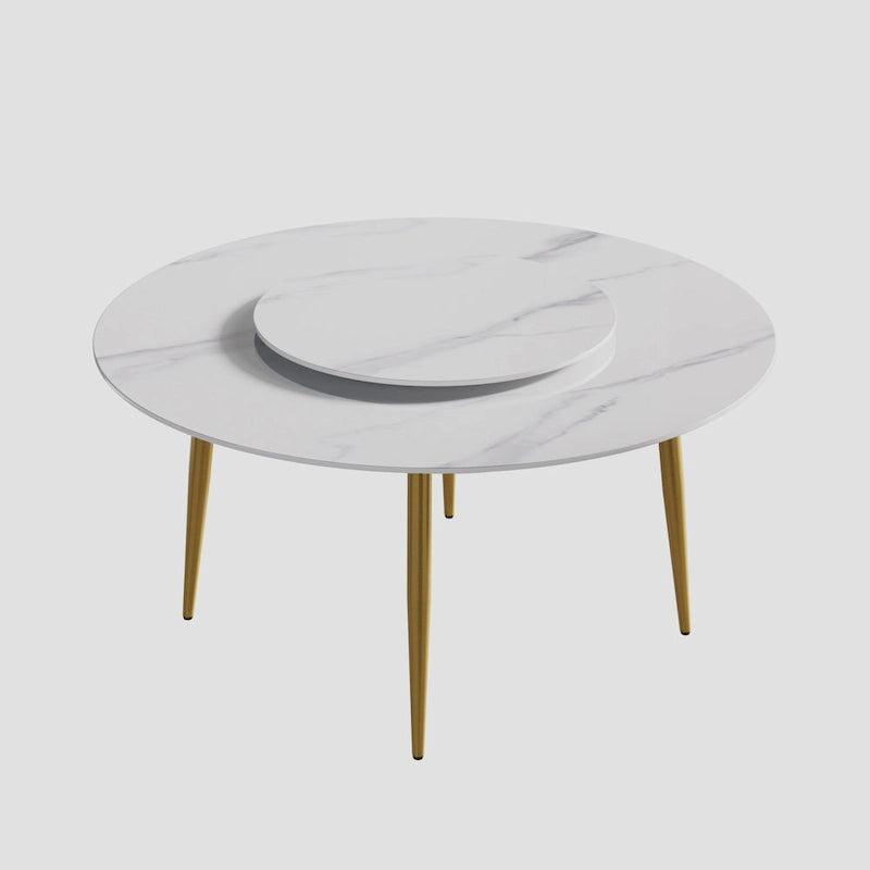 Table à manger ronde en marbre blanc de 59 po avec plateau tournant