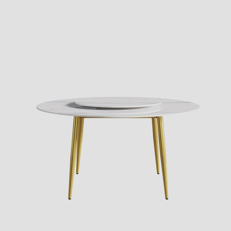 Table à manger ronde en marbre blanc de 59 po avec plateau tournant