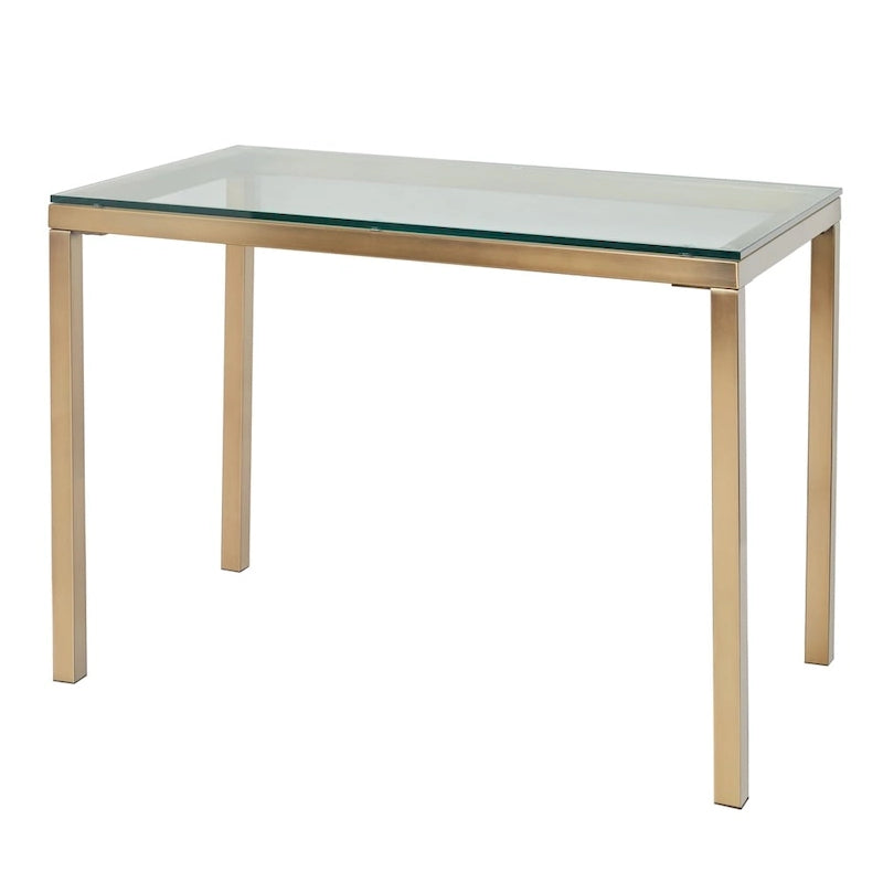 Bureau à plateau en verre avec cadre en métal doré