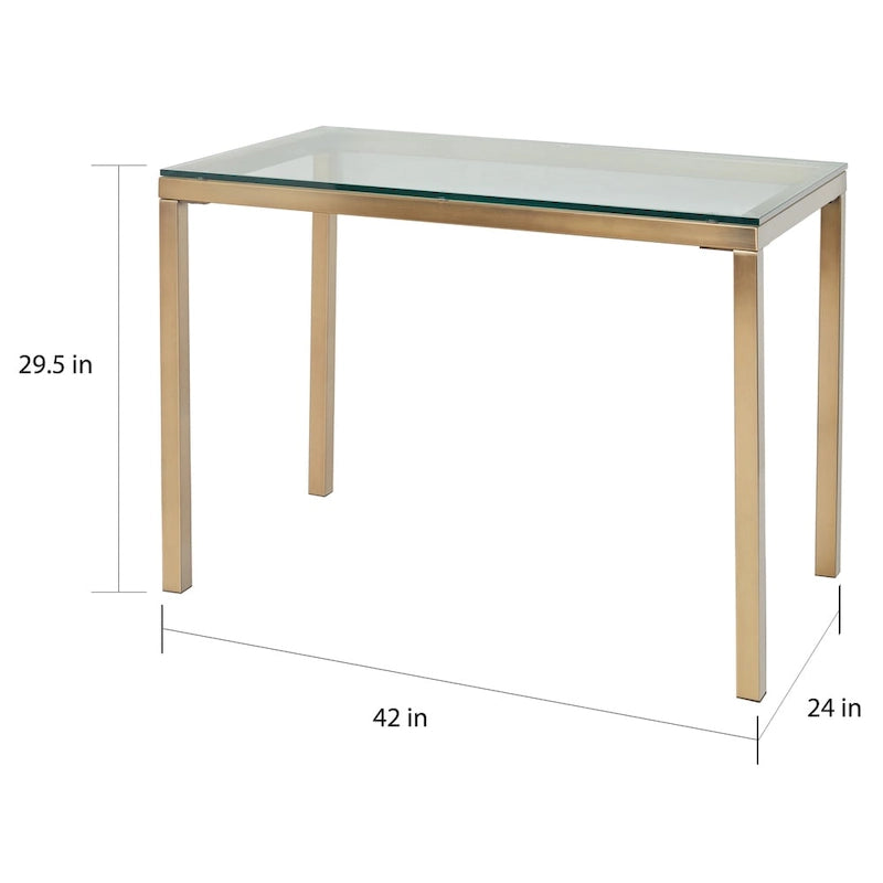 Bureau à plateau en verre avec cadre en métal doré