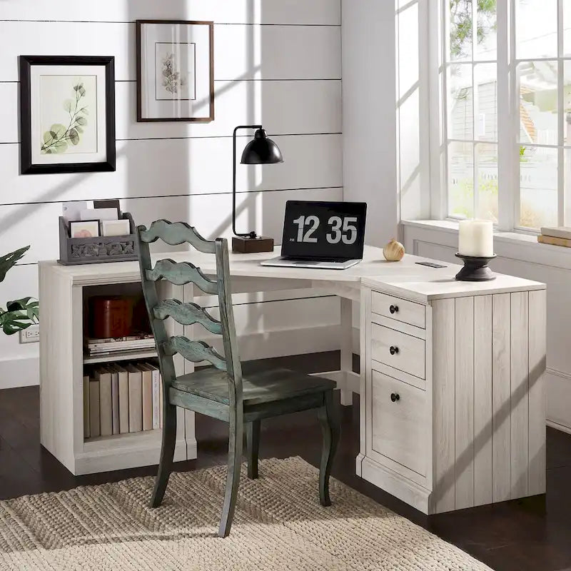 Hinesburg 40 in. Corner Desk with USB Chargers and 3-drawer File Cabinet by  Classic