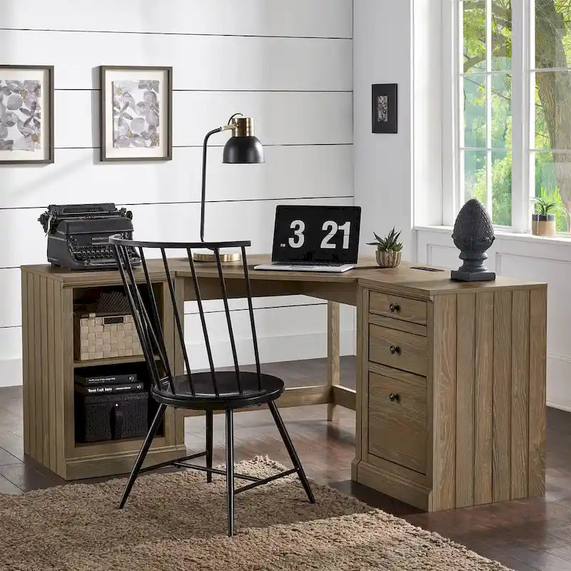 Bureau d'angle de 101,6 cm avec chargeurs USB et classeur à 3 tiroirs