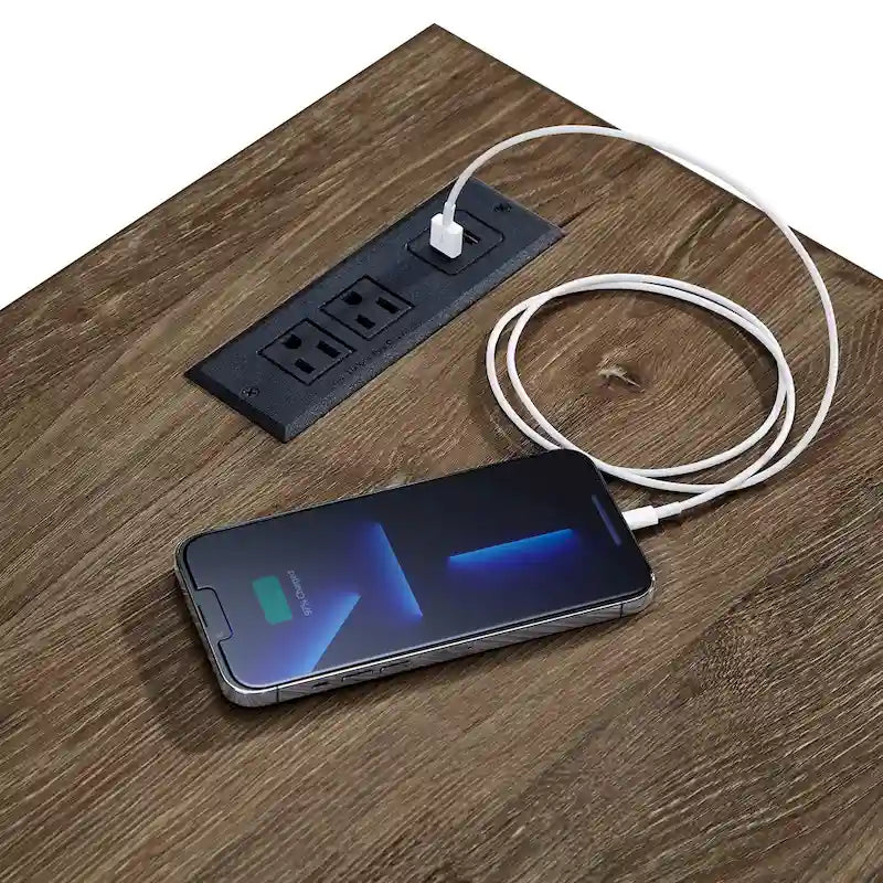 Bureau d'angle de 101,6 cm avec chargeurs USB et classeur à 3 tiroirs
