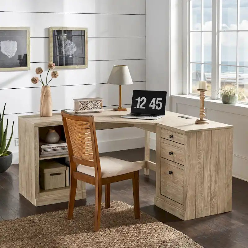 Bureau d'angle de 101,6 cm avec chargeurs USB et classeur à 3 tiroirs