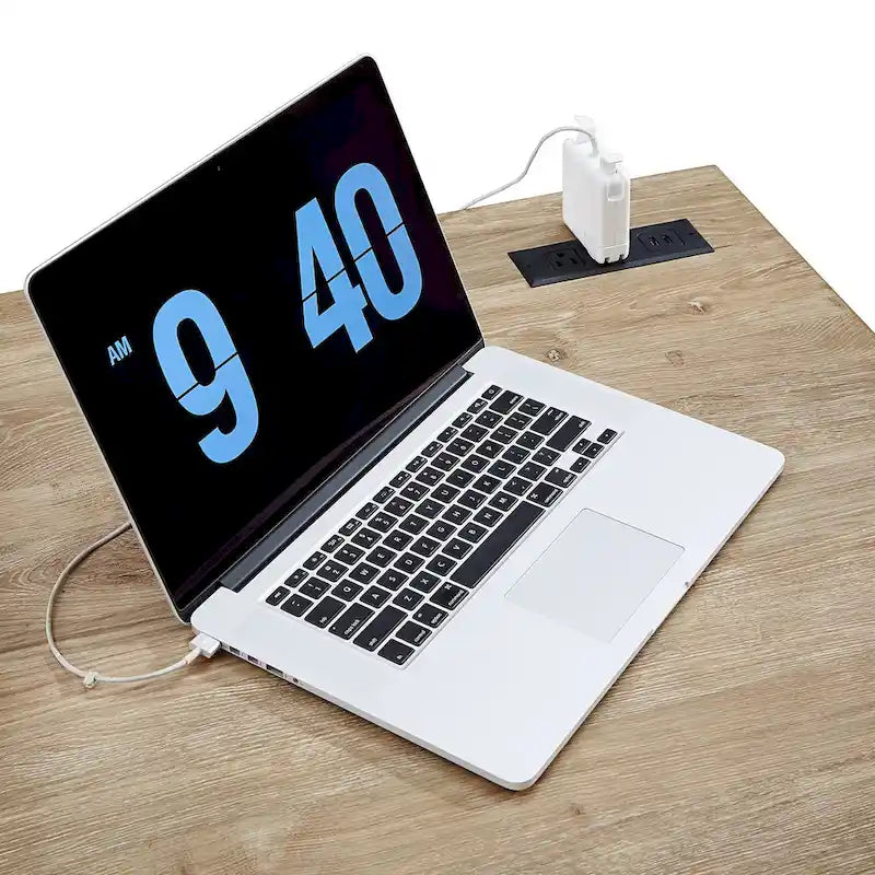 Bureau d'angle de 101,6 cm avec chargeurs USB et classeur à 3 tiroirs
