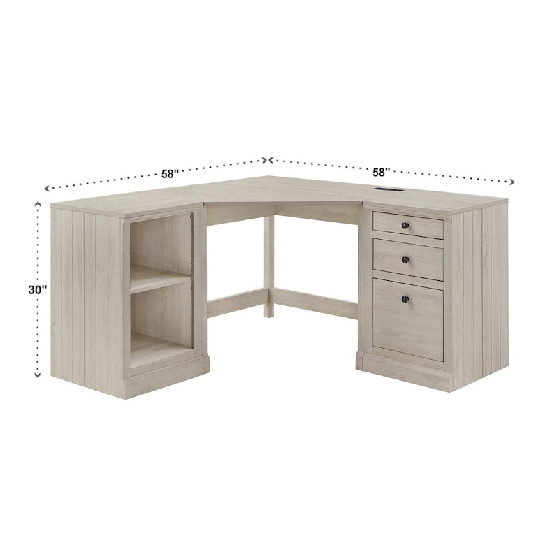 Bureau d'angle de 101,6 cm avec chargeurs USB et classeur à 3 tiroirs