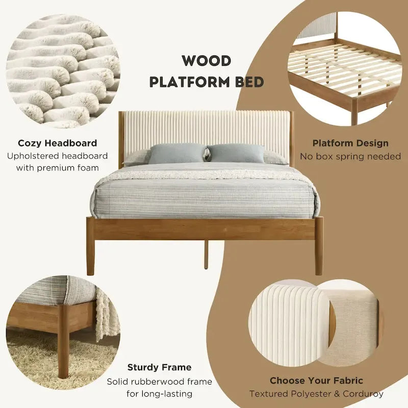 Lit plateforme, noyer clair, Queen