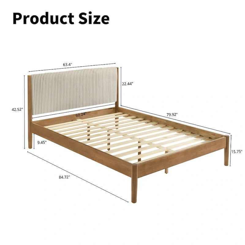Lit plateforme, noyer clair, Queen