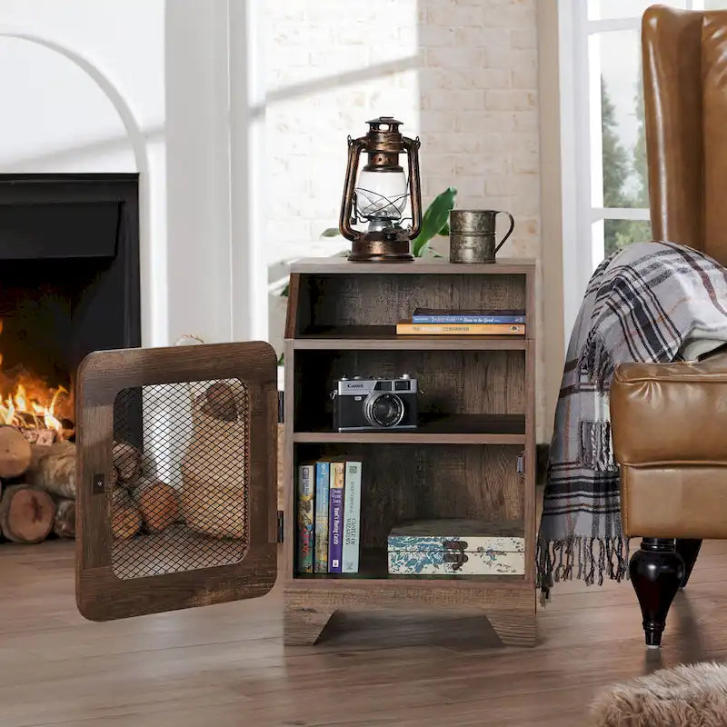 Table d'appoint à 3 étagères en chêne rustique de 40 cm