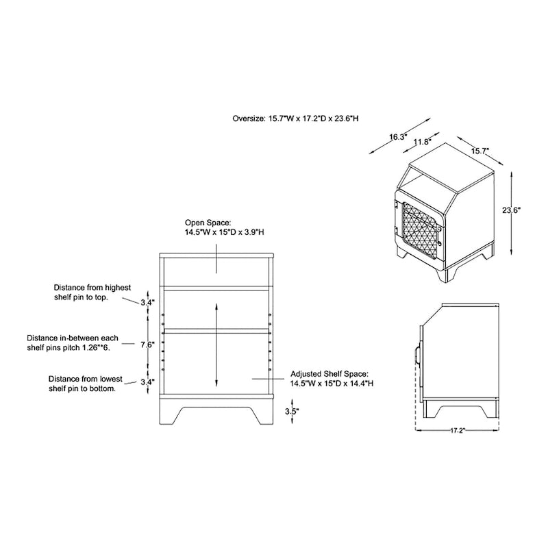 Table d'appoint à 3 étagères en chêne rustique de 40 cm