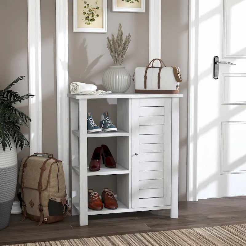 Meuble de Rangement Chêne Blanc Style Ferme avec 3 Étagères Ouvertes