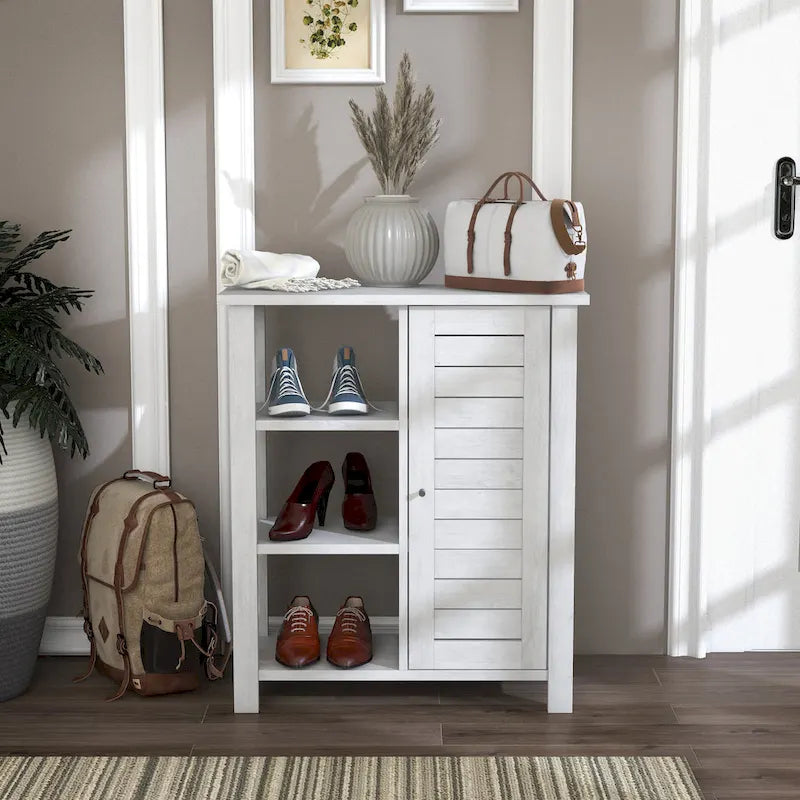 Meuble de Rangement Chêne Blanc Style Ferme avec 3 Étagères Ouvertes