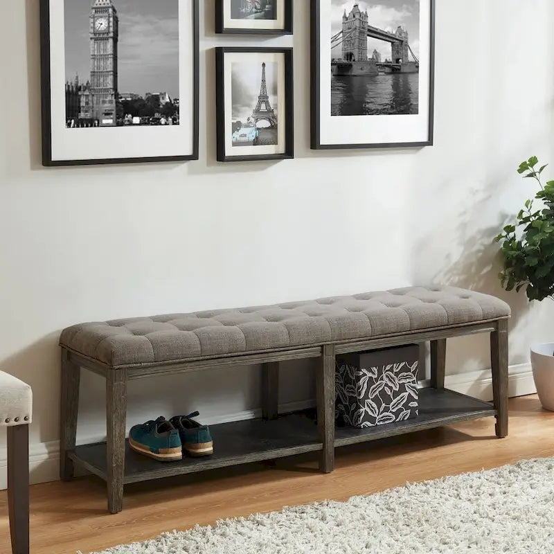 Beavers Point Rustic Linen Tufted Storage Entryway Bench by 