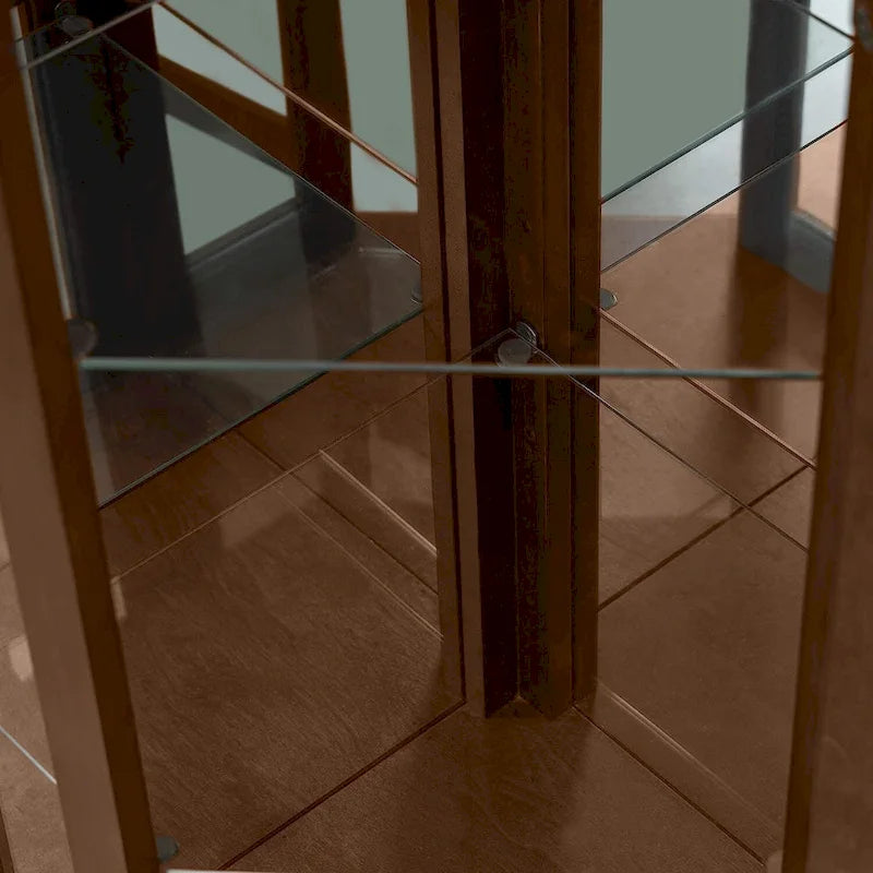 Vitrine d'angle avec lumières et étagères réglables en verre trempé