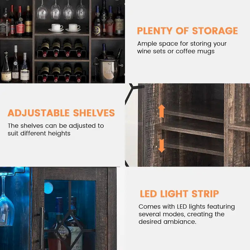 Meuble bar à vin avec éclairage LED - 15,7P x 47,2L x 34,61H
