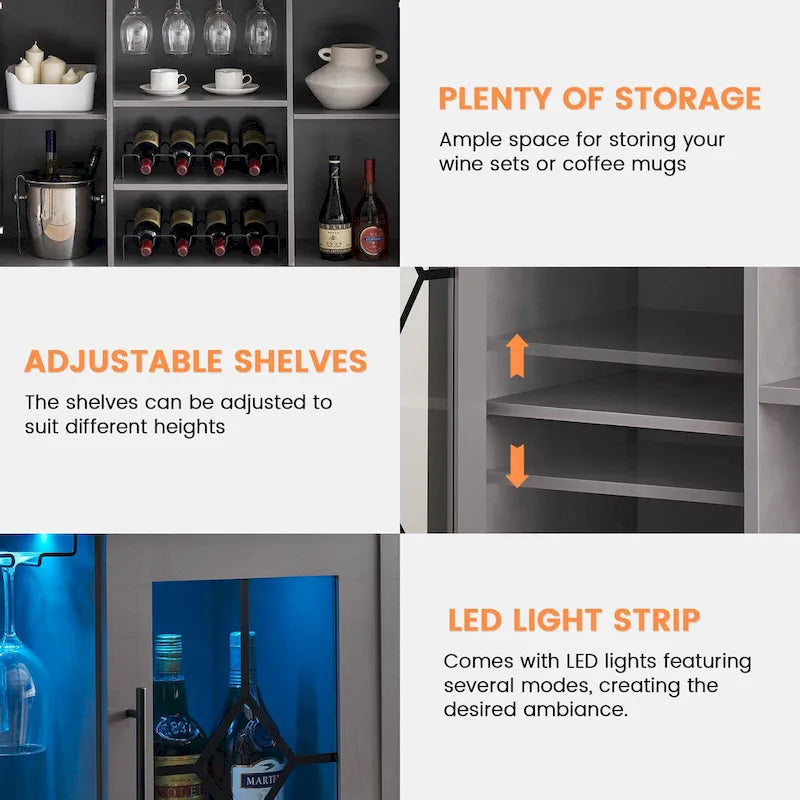 Meuble bar à vin avec éclairage LED - 15,7P x 47,2L x 34,61H