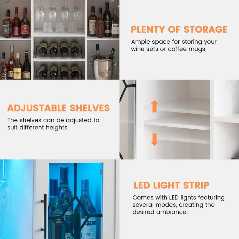 Meuble bar à vin avec éclairage LED - 15,7P x 47,2L x 34,61H