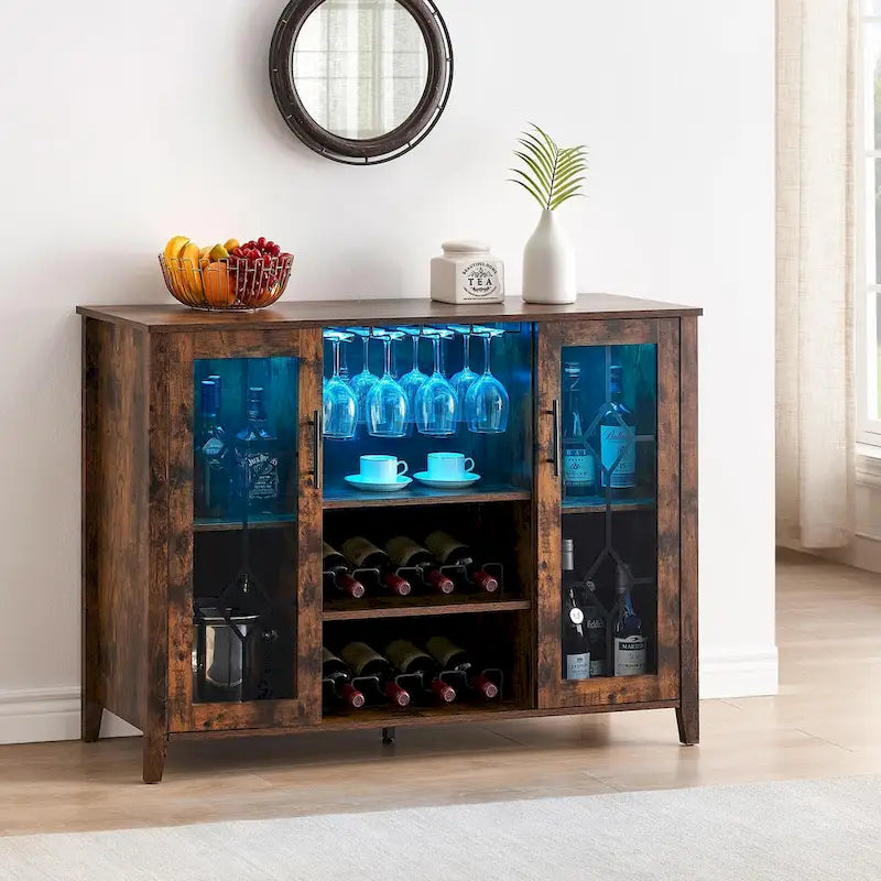 Meuble bar à vin avec éclairage LED - 15,7P x 47,2L x 34,61H