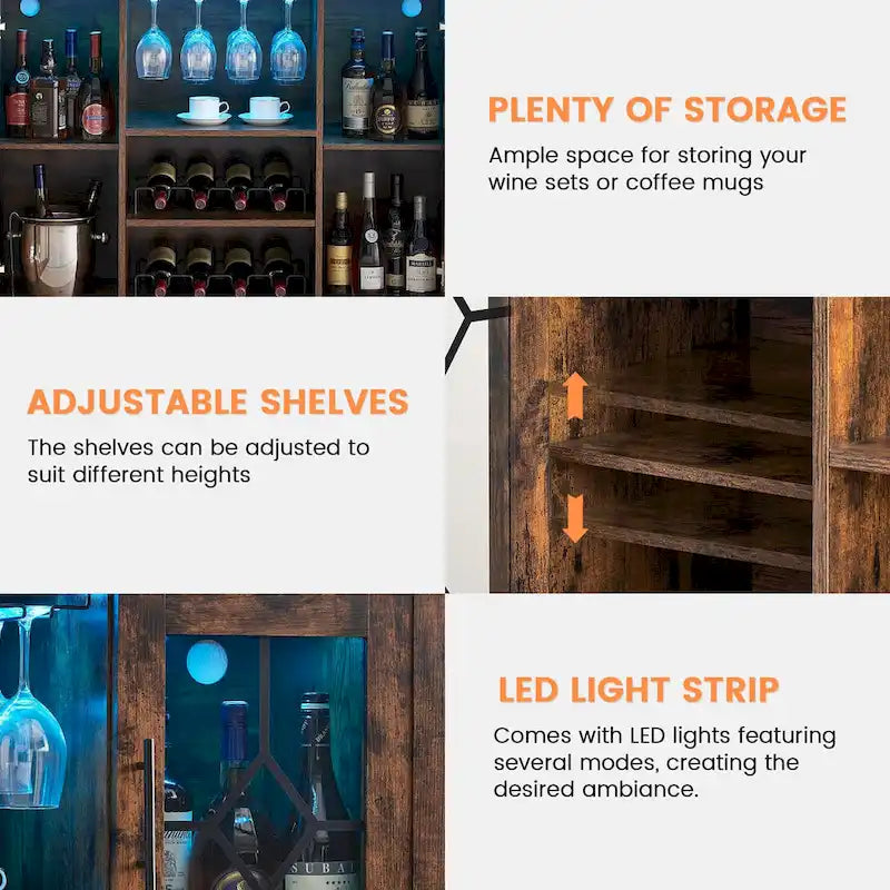 Meuble bar à vin avec éclairage LED - 15,7P x 47,2L x 34,61H