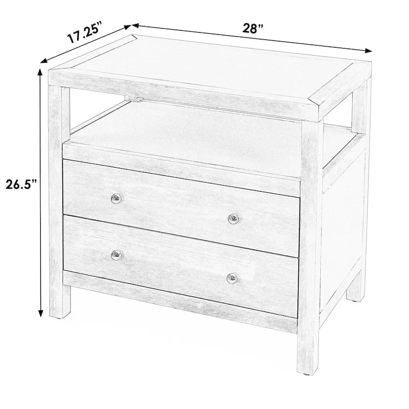 Table de chevet large en bois à 2 tiroirs