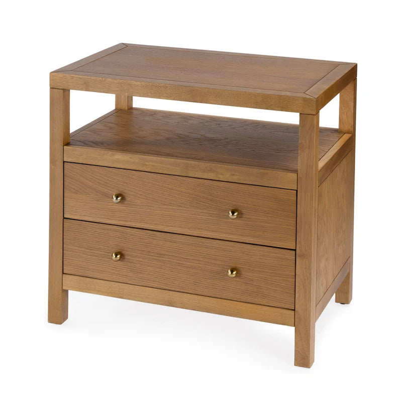 Table de chevet large en bois à 2 tiroirs