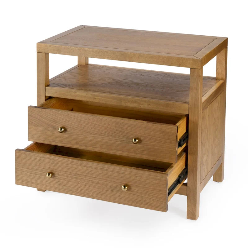 Table de chevet large en bois à 2 tiroirs