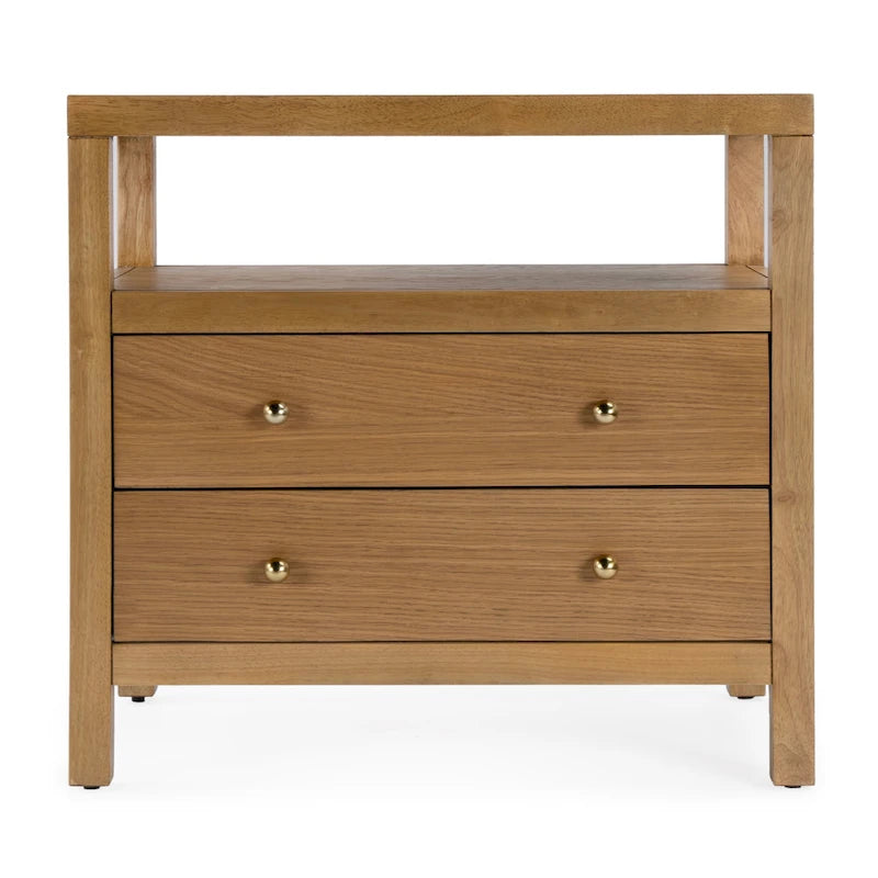 Table de chevet large en bois à 2 tiroirs