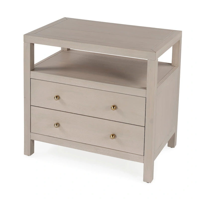 Table de chevet large en bois à 2 tiroirs