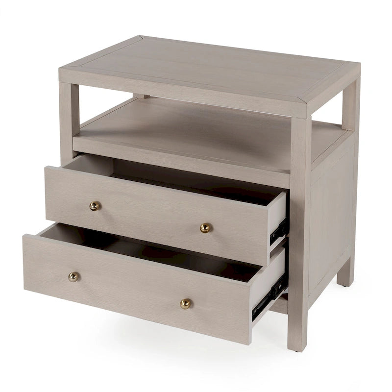 Table de chevet large en bois à 2 tiroirs