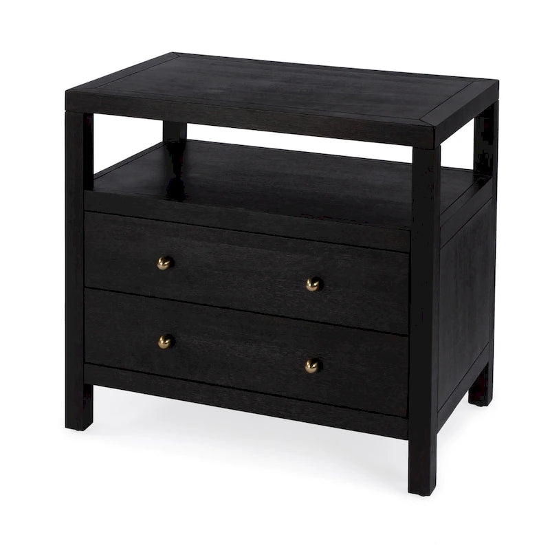 Table de chevet large en bois à 2 tiroirs