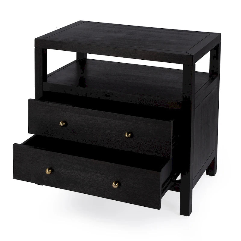 Table de chevet large en bois à 2 tiroirs