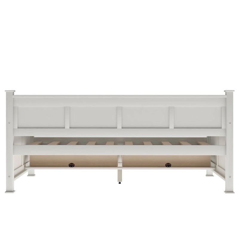 Lit de repos double en bois de style décontracté moderne et rustique avec 2 tiroirs de rangement et une tête de lit