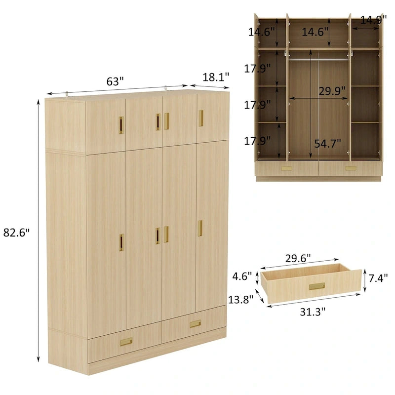 Grande armoire avec armoire supérieure en option, armoire d'appoint pour chambre à coucher