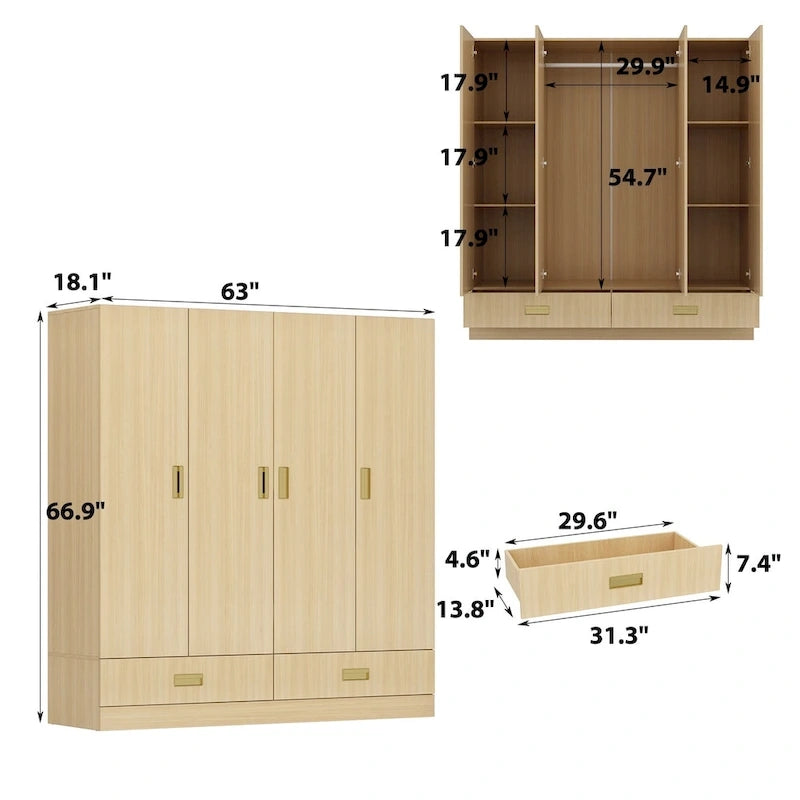 Grande armoire avec armoire supérieure en option, armoire d'appoint pour chambre à coucher