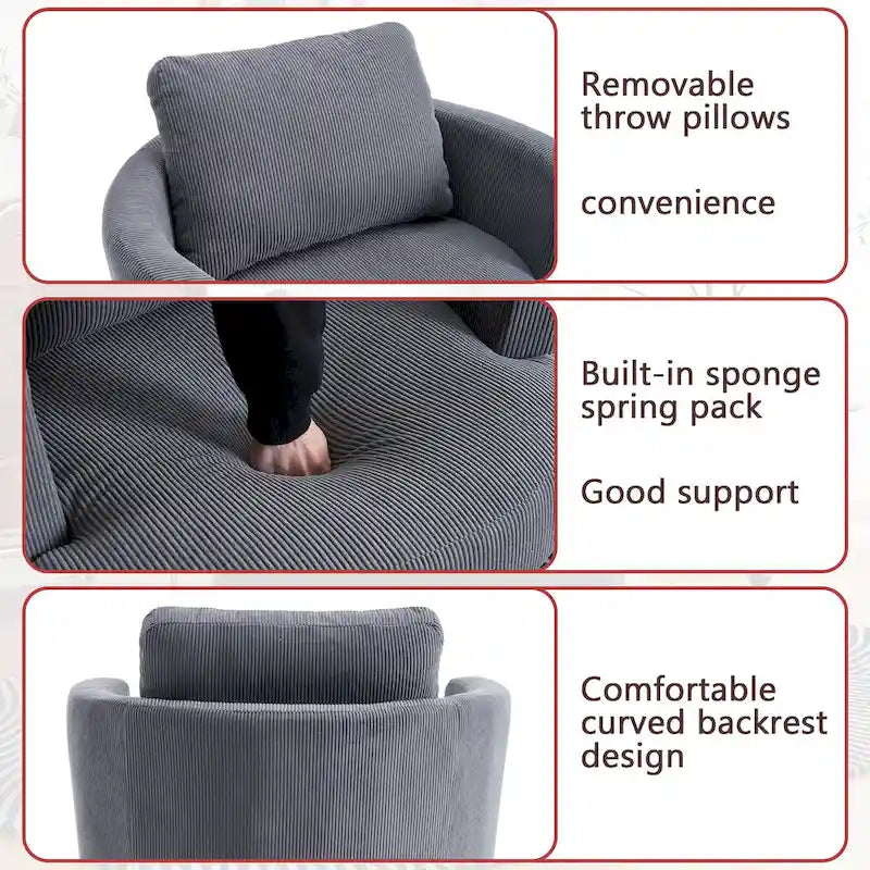 Fauteuil baril pivotant à 360°, canapé rond confortable pour le salon, convient pour la chambre de bébé, l'hôtel, la chambre à coucher, le bureau