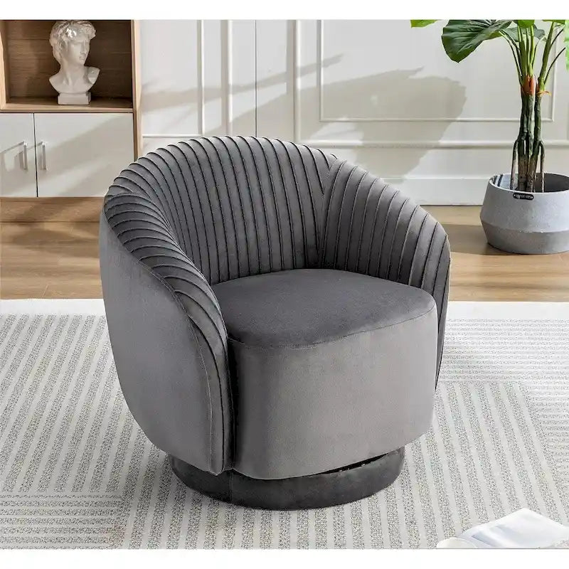 Fauteuil pivotant contemporain en velours avec capacité de rotation à 360°, canapé une place rond