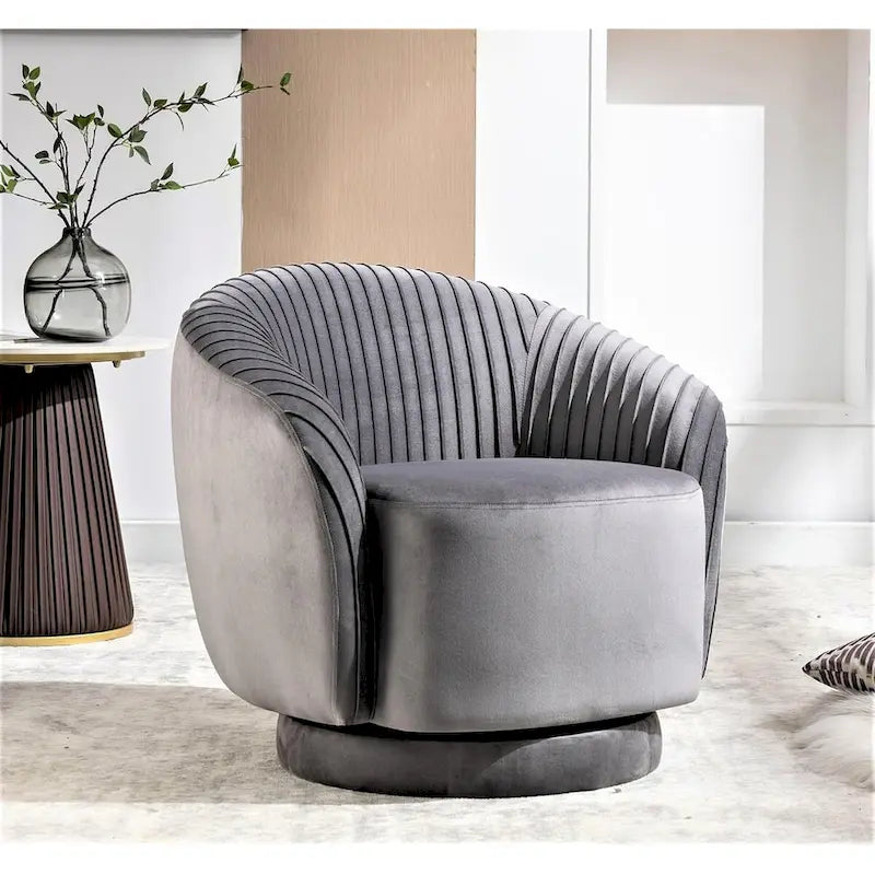  Contemporary Velvet Swivel Barrel Chair with 360 Spin Capability Round Accent One-Seater Sofa