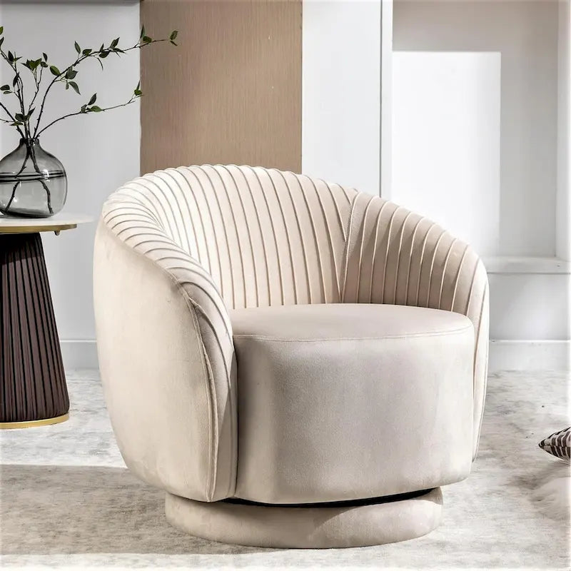 Fauteuil pivotant contemporain en velours avec capacité de rotation à 360°, canapé une place rond