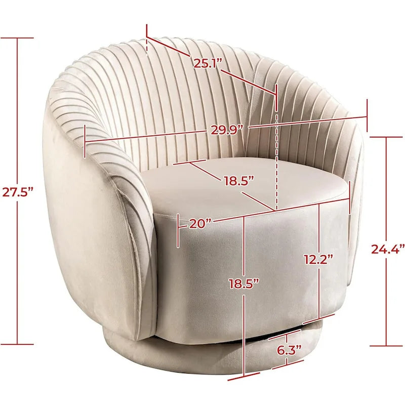 Fauteuil pivotant contemporain en velours avec capacité de rotation à 360°, canapé une place rond