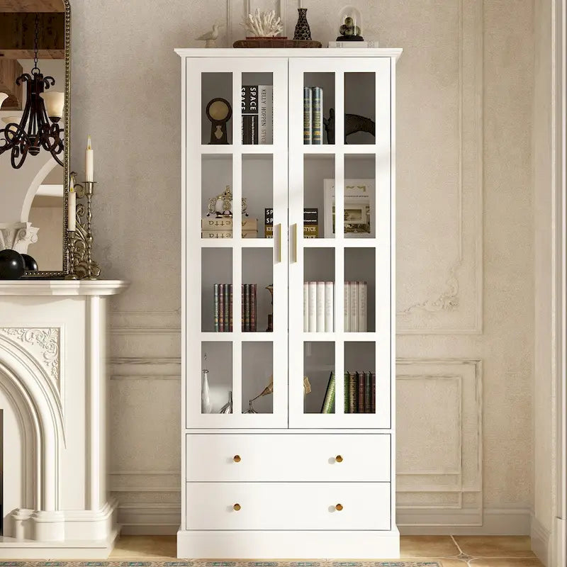 Vitrine avec portes en verre Bibliothèque Meuble d'appoint Salon Couloir - 70.1H x 31.5L