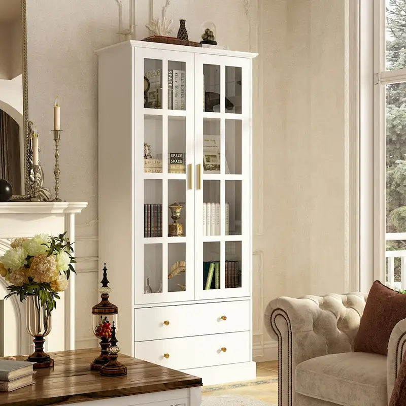Vitrine avec portes en verre Bibliothèque Meuble d'appoint Salon Couloir - 70.1H x 31.5L
