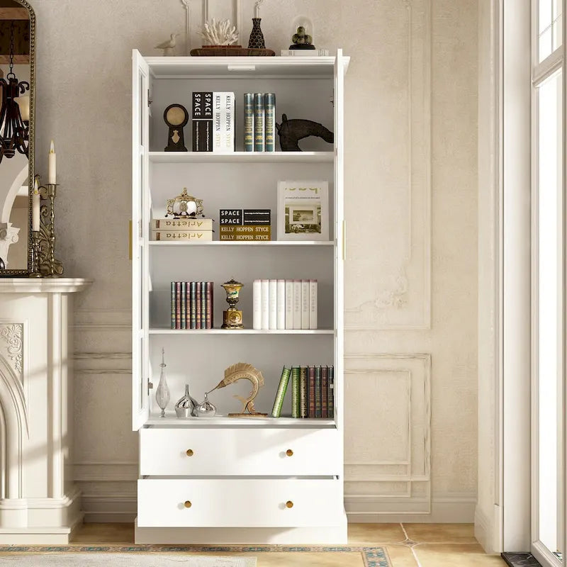 Vitrine avec portes en verre Bibliothèque Meuble d'appoint Salon Couloir - 70.1H x 31.5L