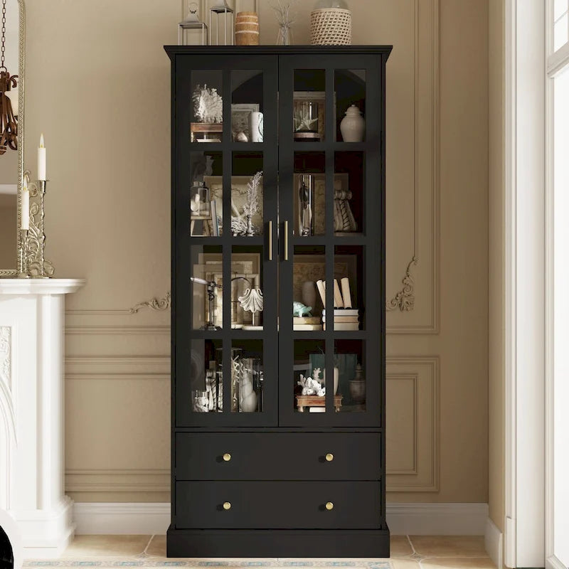 Vitrine avec portes en verre Bibliothèque Meuble d'appoint Salon Couloir - 70.1H x 31.5L
