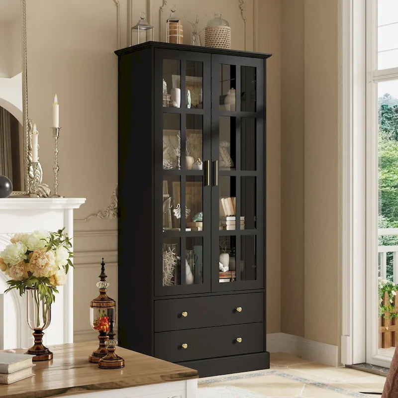 Vitrine avec portes en verre Bibliothèque Meuble d'appoint Salon Couloir - 70.1H x 31.5L
