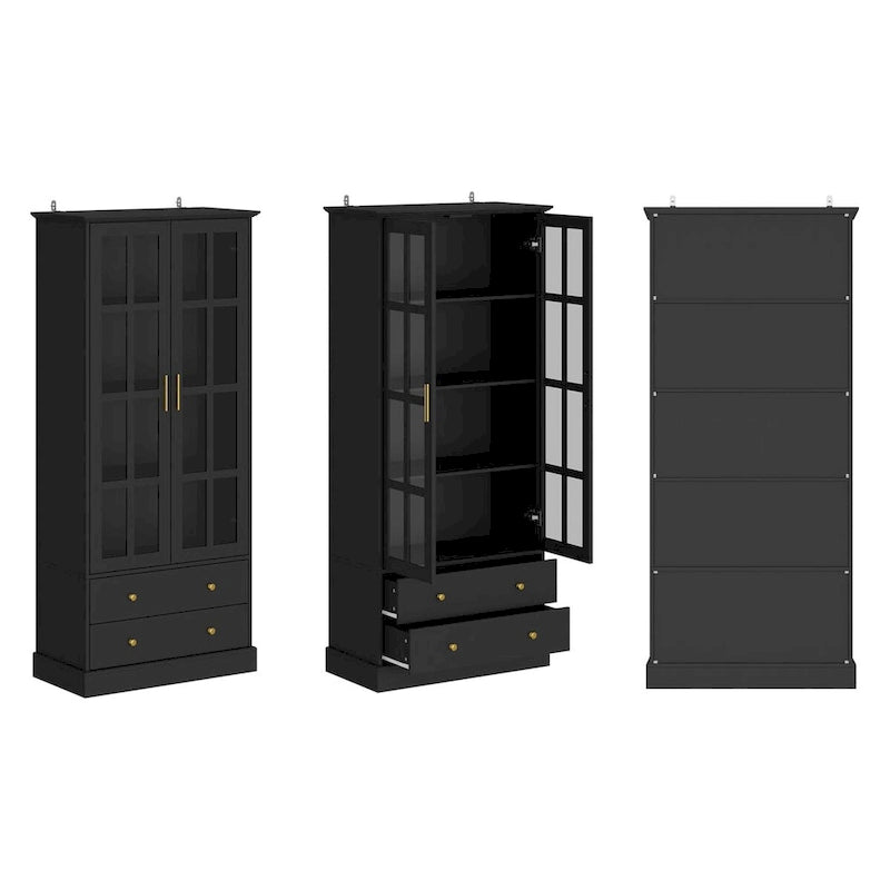 Vitrine avec portes en verre Bibliothèque Meuble d'appoint Salon Couloir - 70.1H x 31.5L