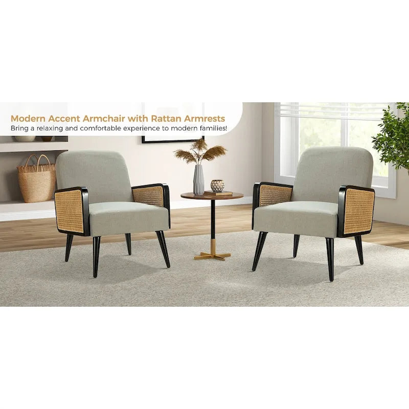 Lot de 2 fauteuils d'appoint Carmina style bohème moderne rembourrés avec pieds en bois