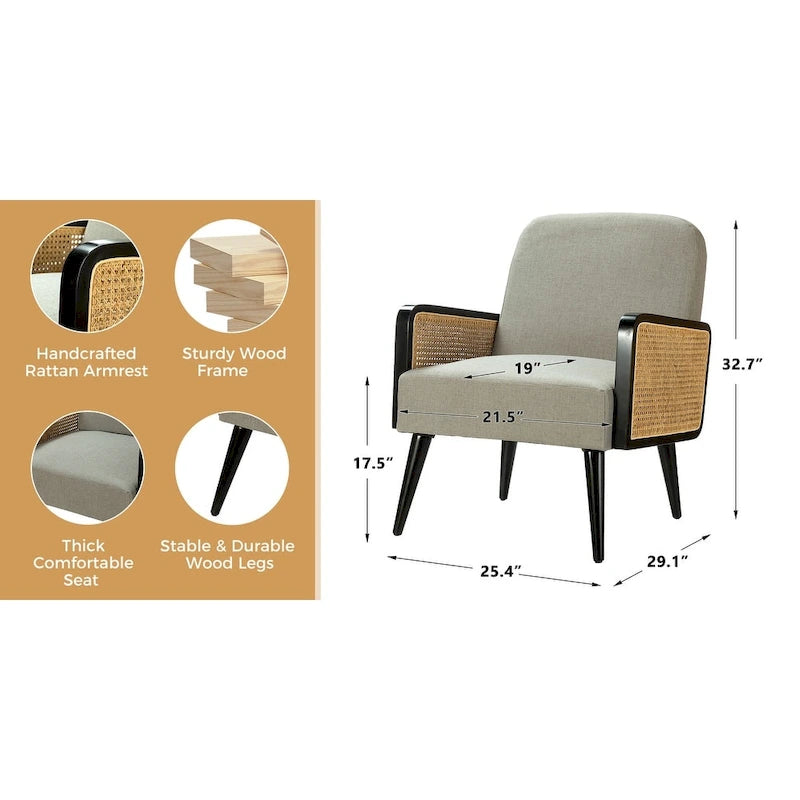 Lot de 2 fauteuils d'appoint Carmina style bohème moderne rembourrés avec pieds en bois