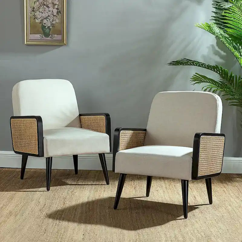 Lot de 2 fauteuils d'appoint Carmina style bohème moderne rembourrés avec pieds en bois
