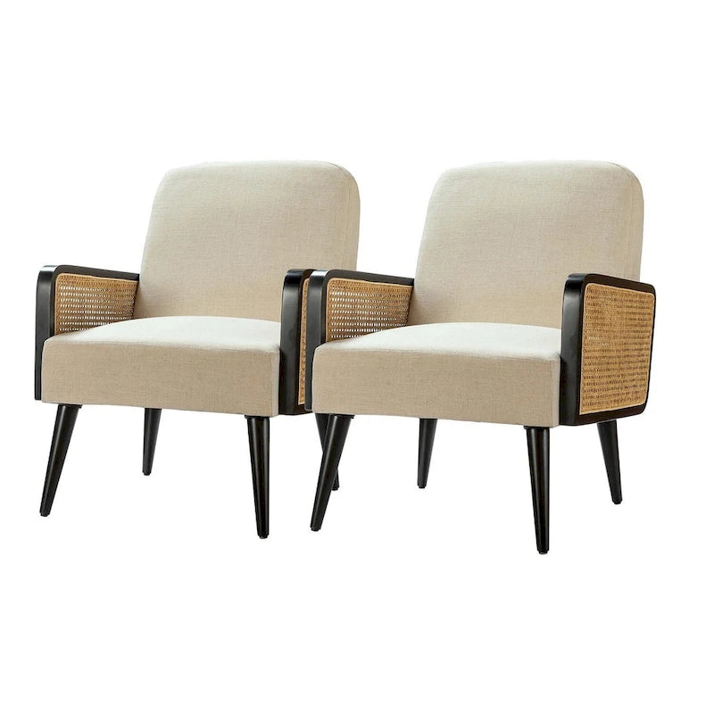 Lot de 2 fauteuils d'appoint Carmina style bohème moderne rembourrés avec pieds en bois
